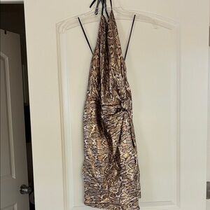 J.O.A. Brown Snake Print Backless Halter Top Dress